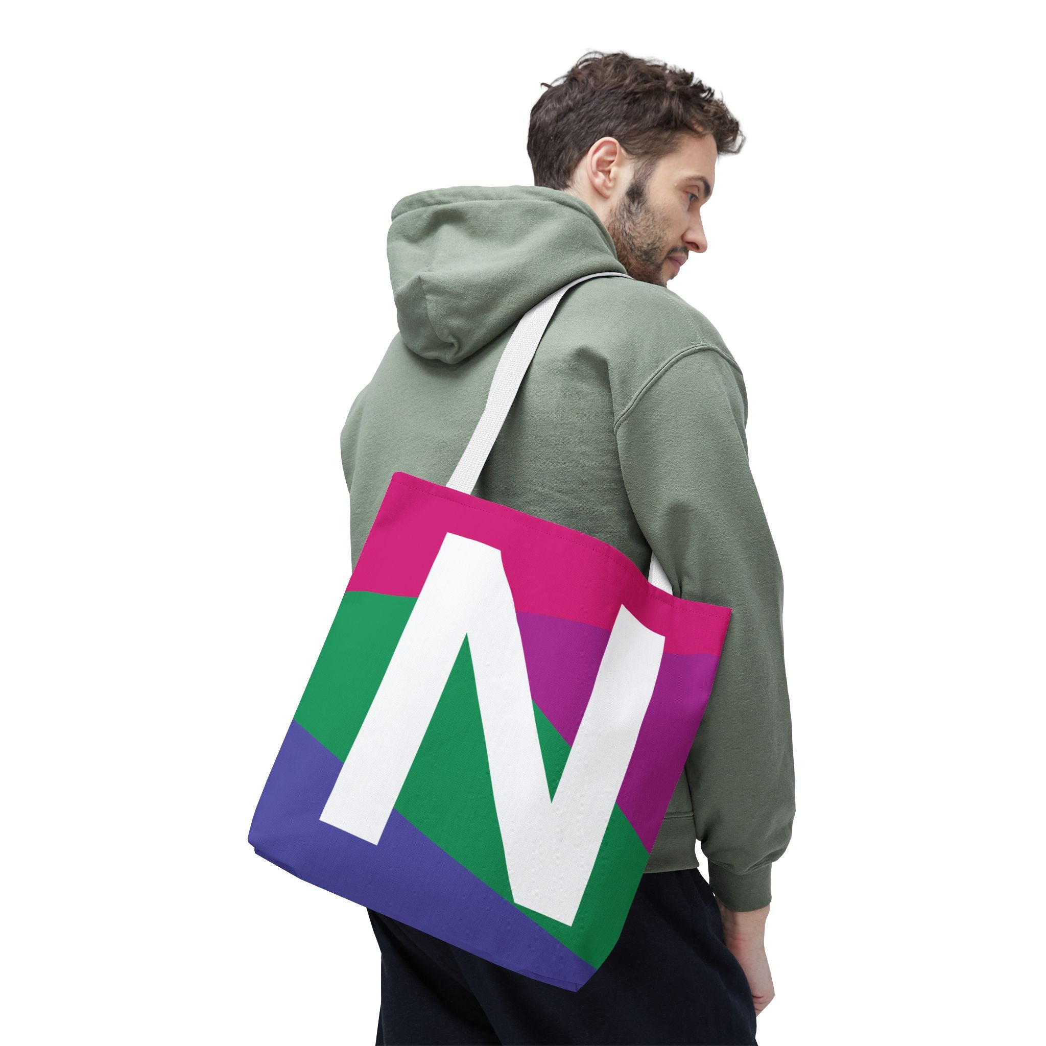 Monogram 'N' Colorblock Tote Bag — Personalized Initial N Shoulder Tote