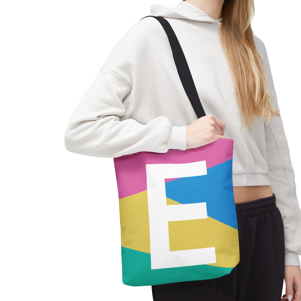 Monogram 'E' Colorblock Tote Bag — Personalized Initial E Shoulder Tote