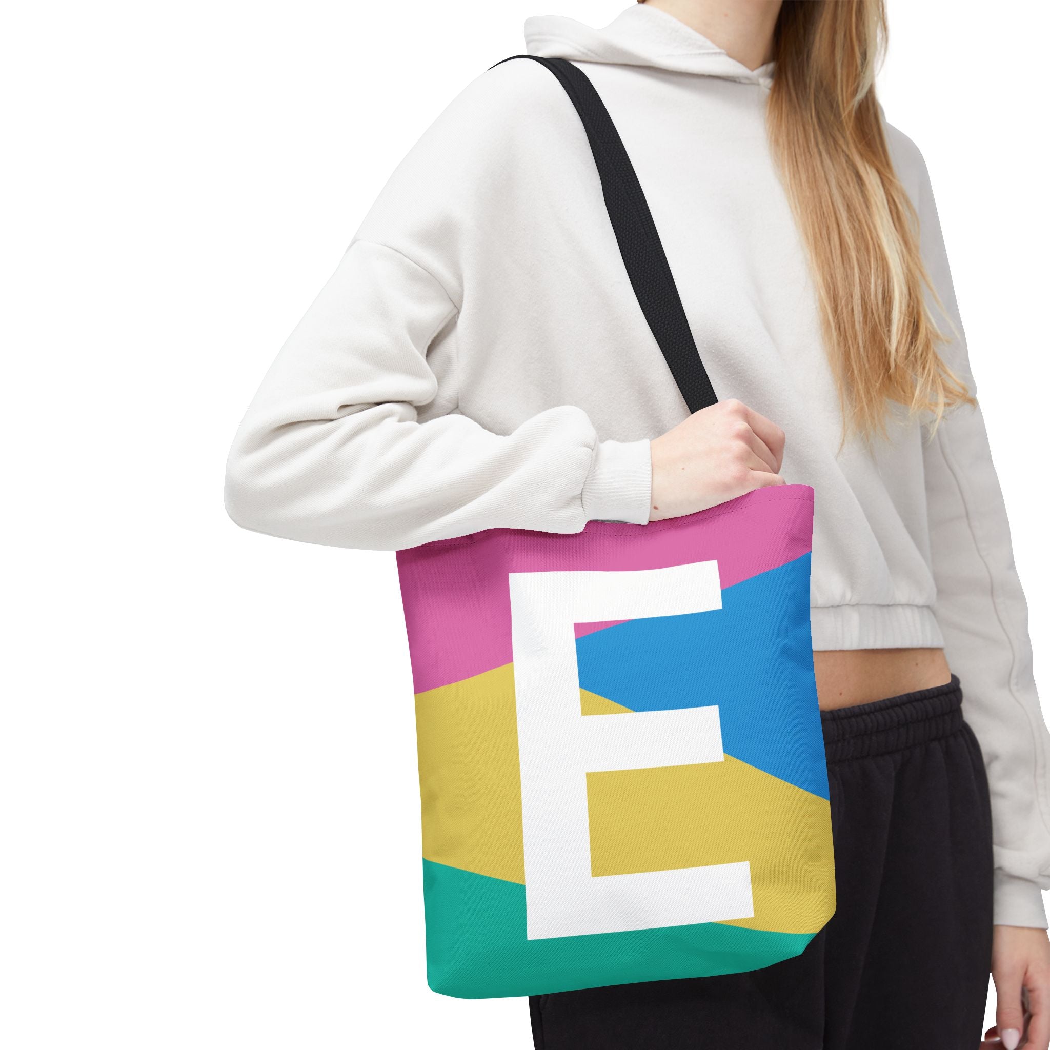 Monogram 'E' Colorblock Tote Bag — Personalized Initial E Shoulder Tote