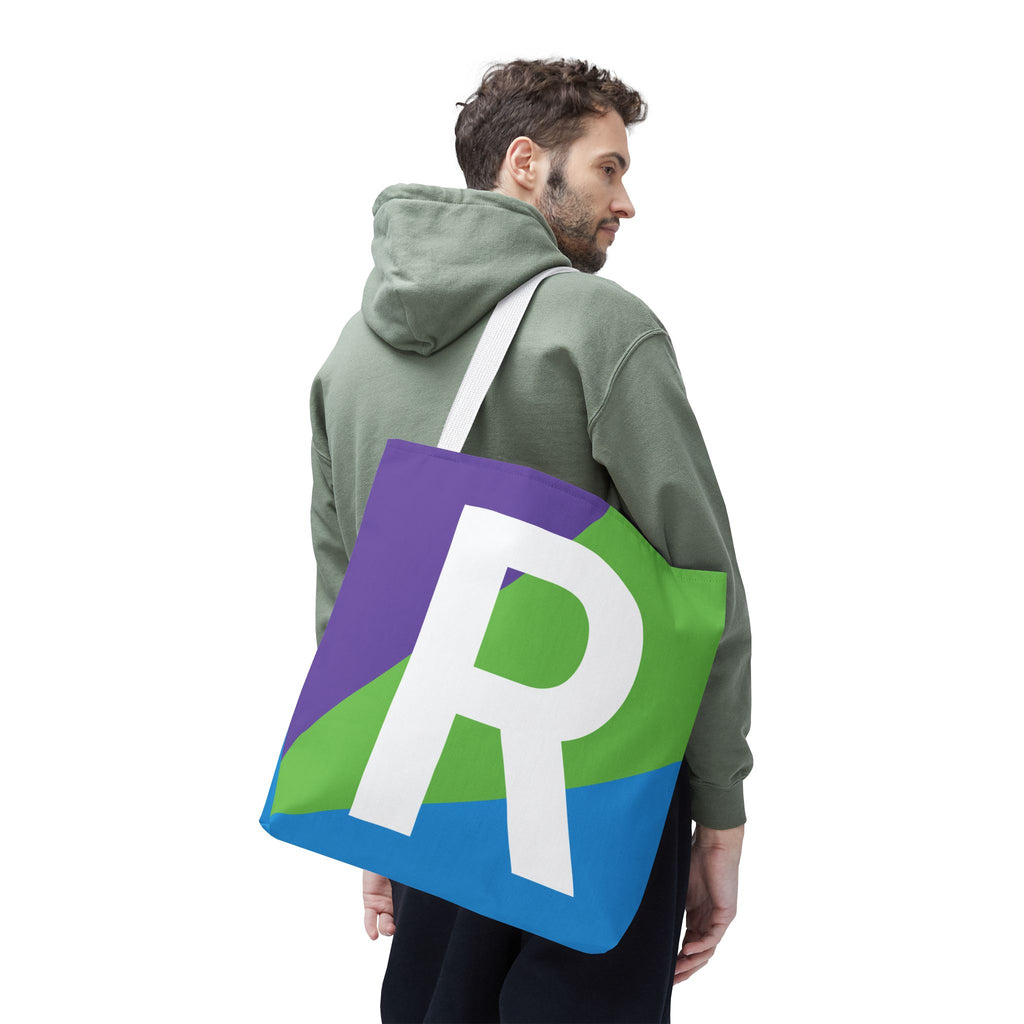 Monogram 'R' Colorblock Tote Bag — Personalized Initial R Shoulder Tote