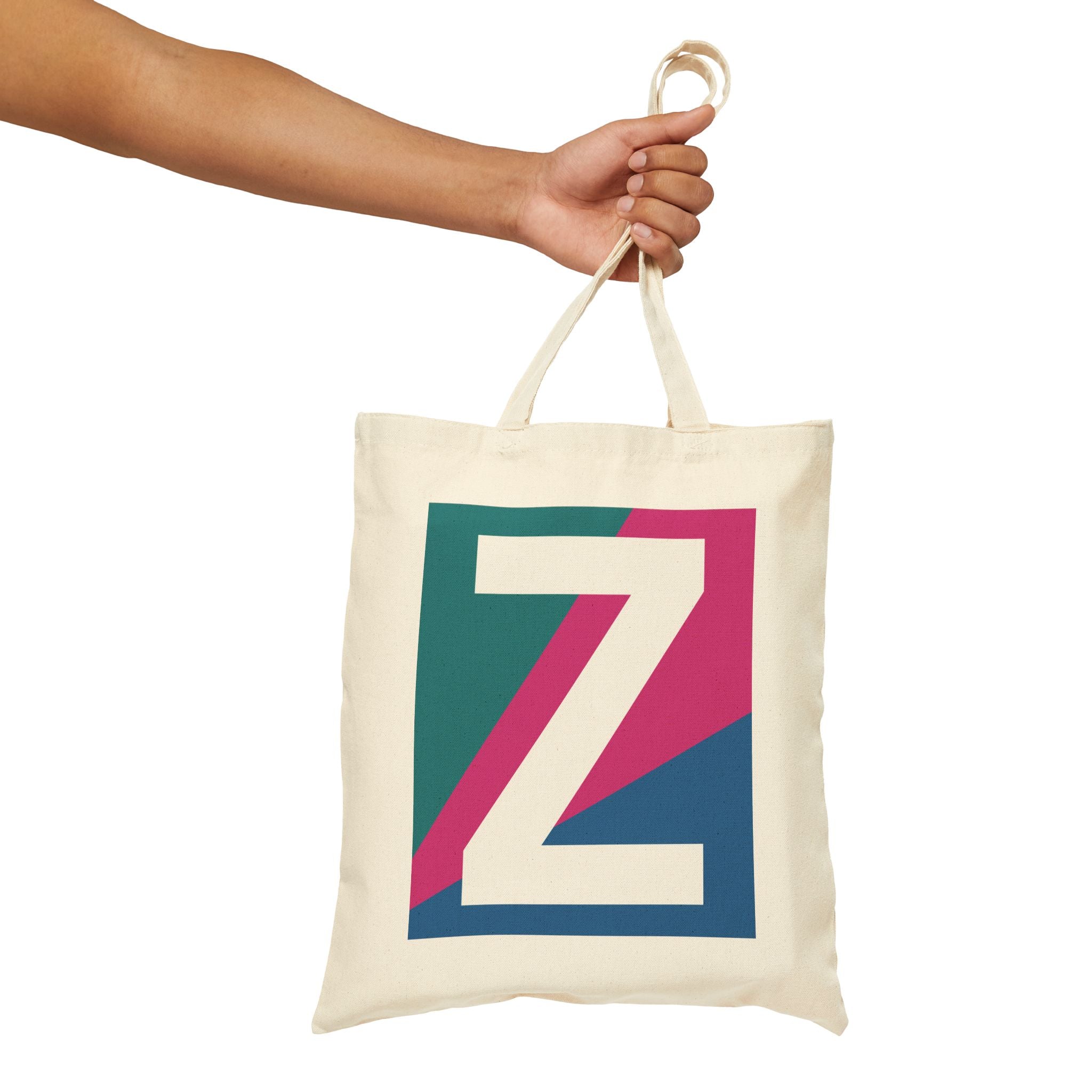 Initial Z Colorblock Canvas Tote Bag — Monogram Letter Z Reusable Grocery Tote