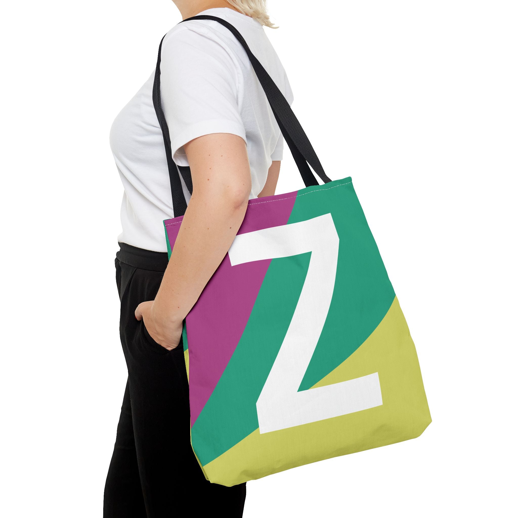 Monogram 'Z' Colorblock Tote Bag — Personalized Initial Z Shoulder Tote