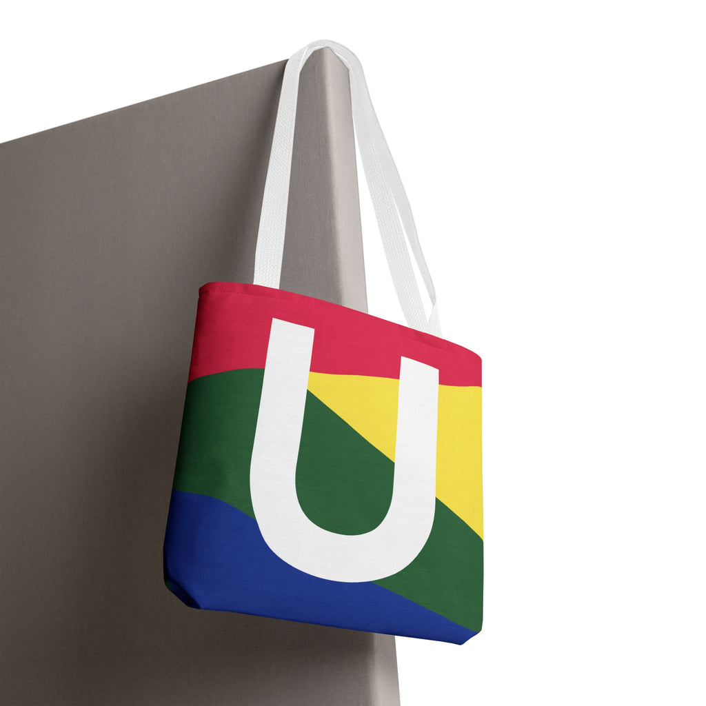 Monogram 'U' Colorblock Tote Bag — Personalized Initial U Shoulder Tote