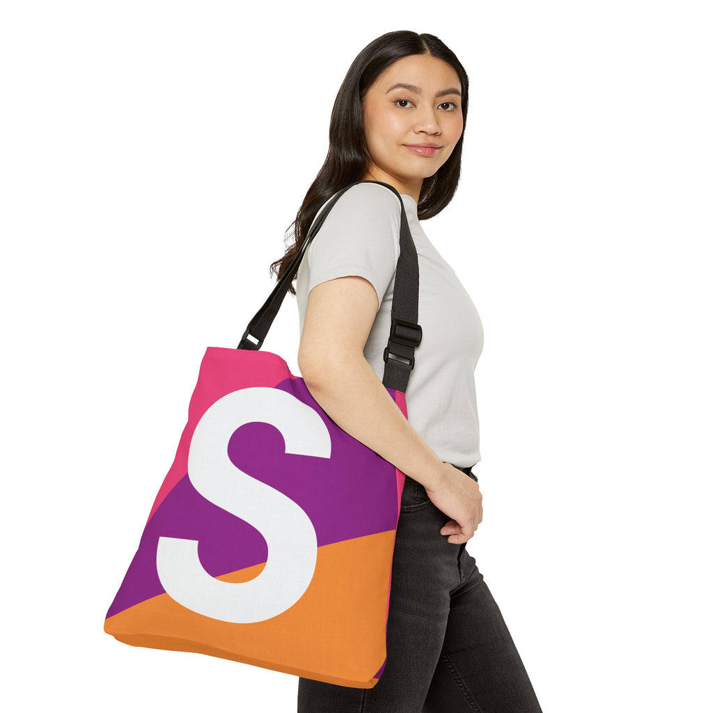Initial Letter 'S' Colorblock Adjustable Tote Bag — Monogram Alphabet Shoulder Bag