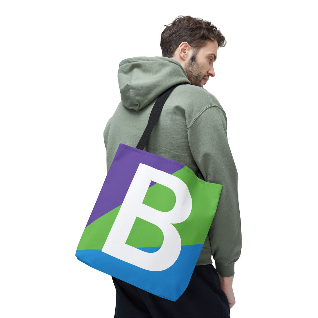 Monogram 'B' Colorblock Tote Bag — Personalized Initial B Shoulder Tote