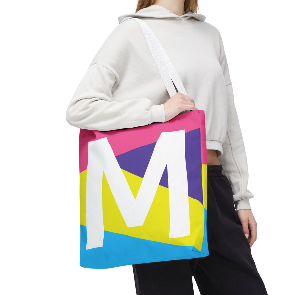 Monogram 'M' Colorblock Tote Bag — Personalized Initial M Shoulder Tote