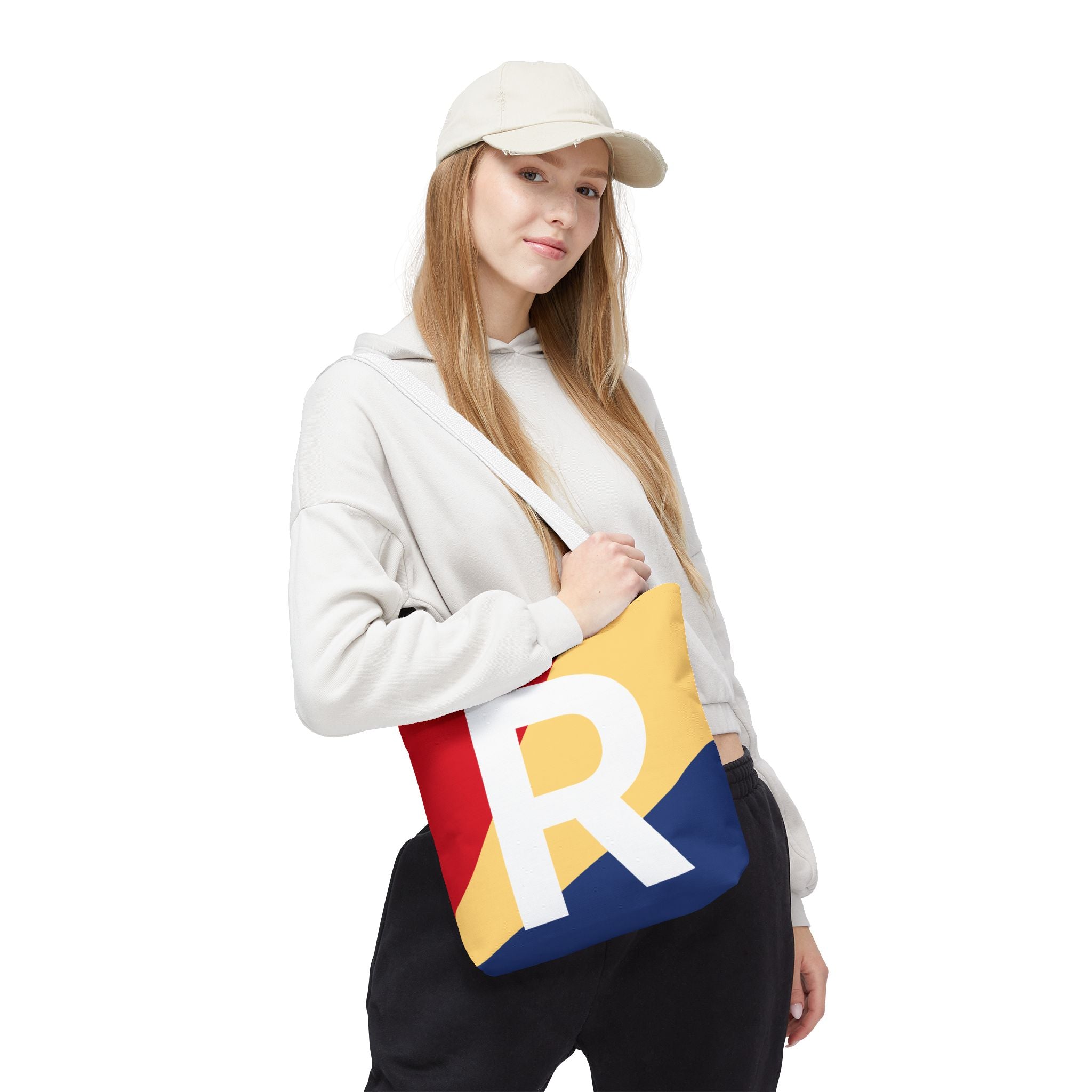 Monogram 'R' Colorblock Tote Bag — Personalized Initial R Shoulder Tote