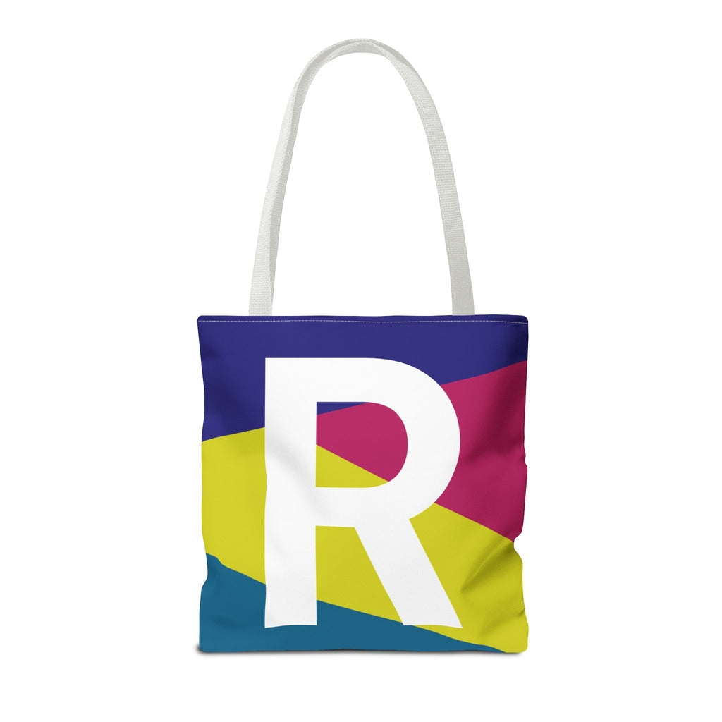Monogram 'R' Colorblock Tote Bag — Personalized Initial R Shoulder Tote