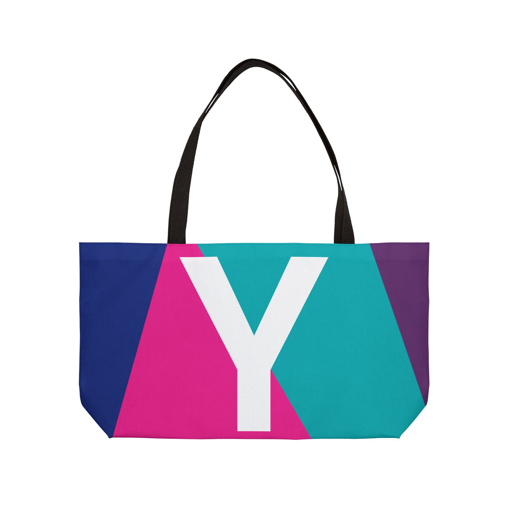 Personalized 'Y' Colorblock Tote Bag — Monogram Weekender Tote