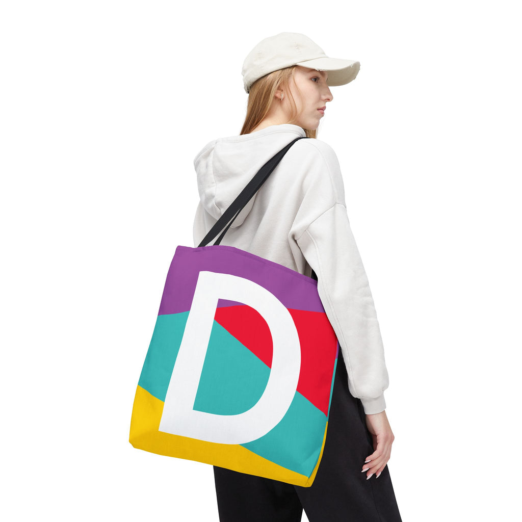 Monogram 'D' Colorblock Tote Bag — Personalized Initial D Shoulder Tote
