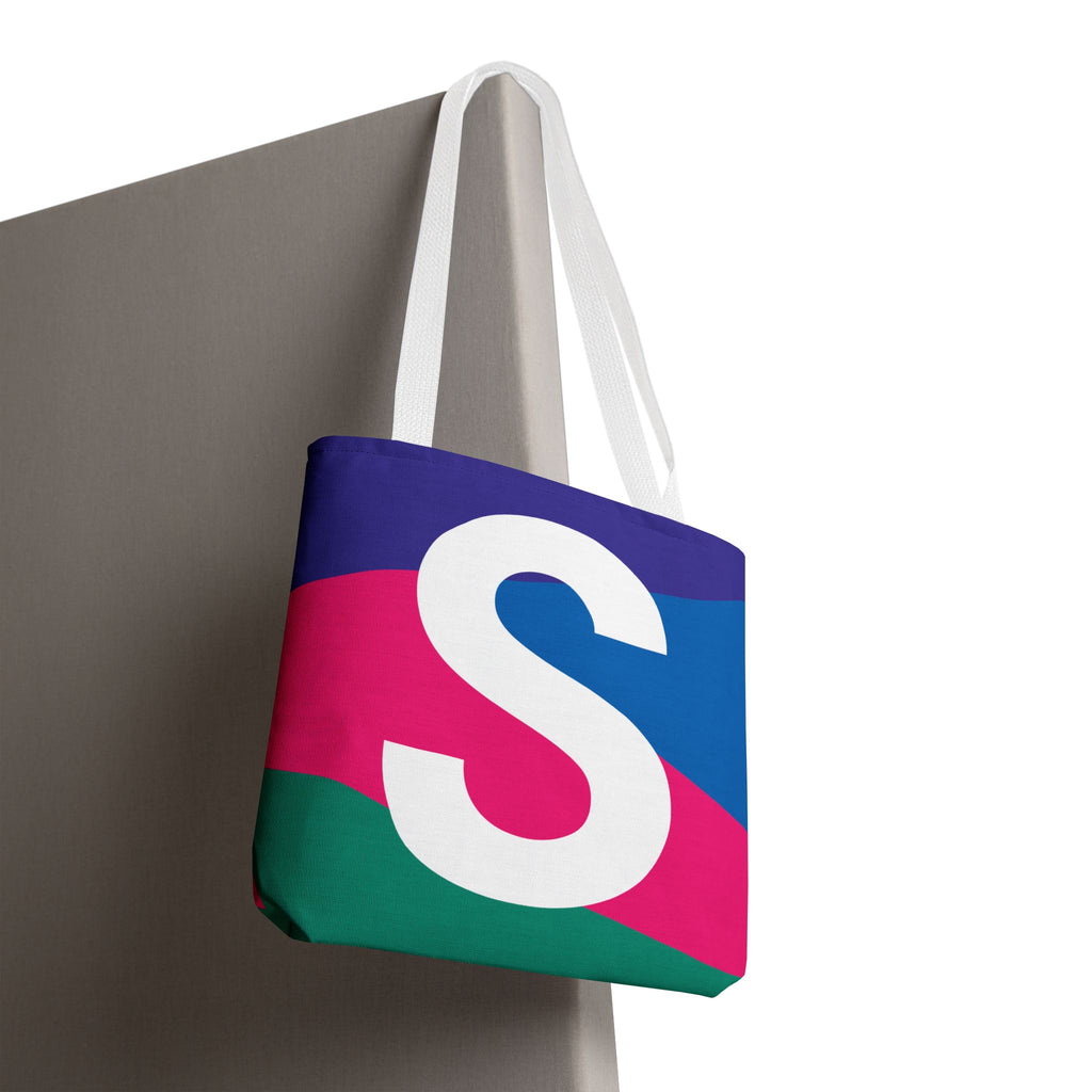 Monogram 'S' Colorblock Tote Bag — Personalized Initial S Shoulder Tote