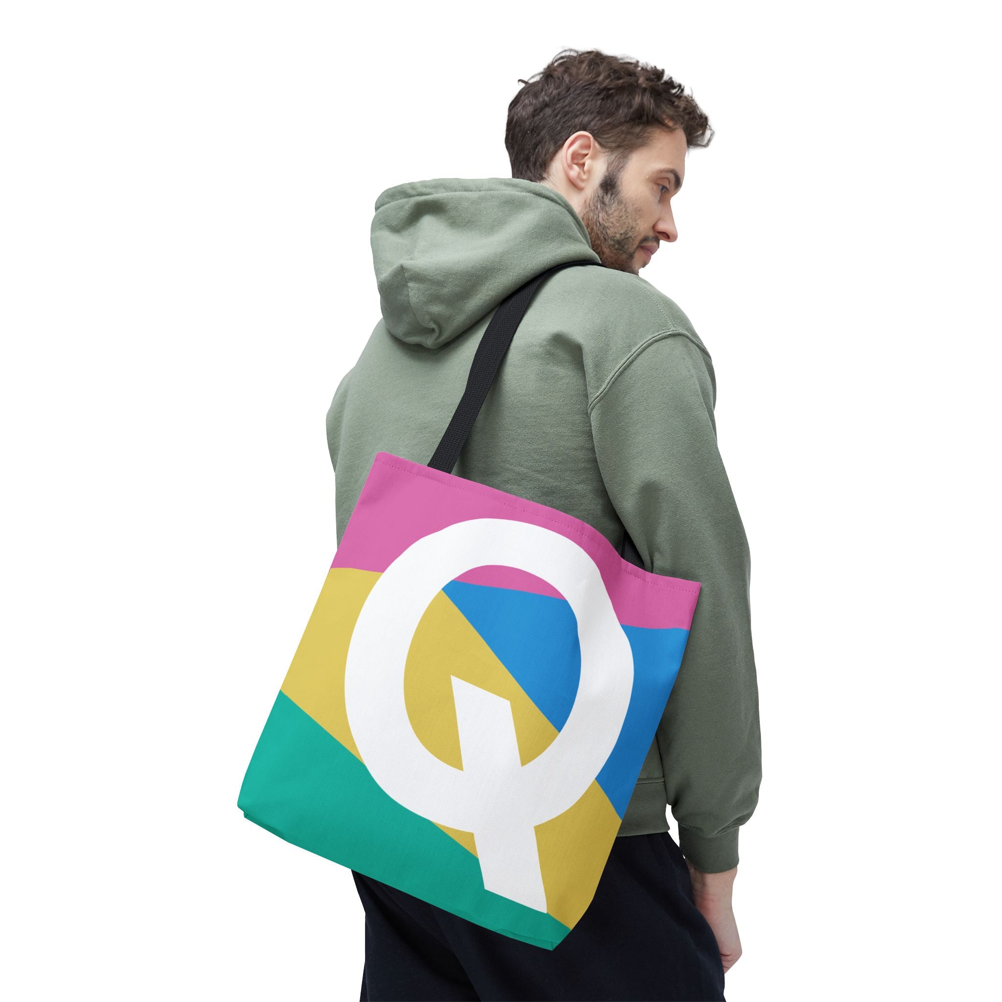 Monogram 'Q' Colorblock Tote Bag — Personalized Initial Q Shoulder Tote