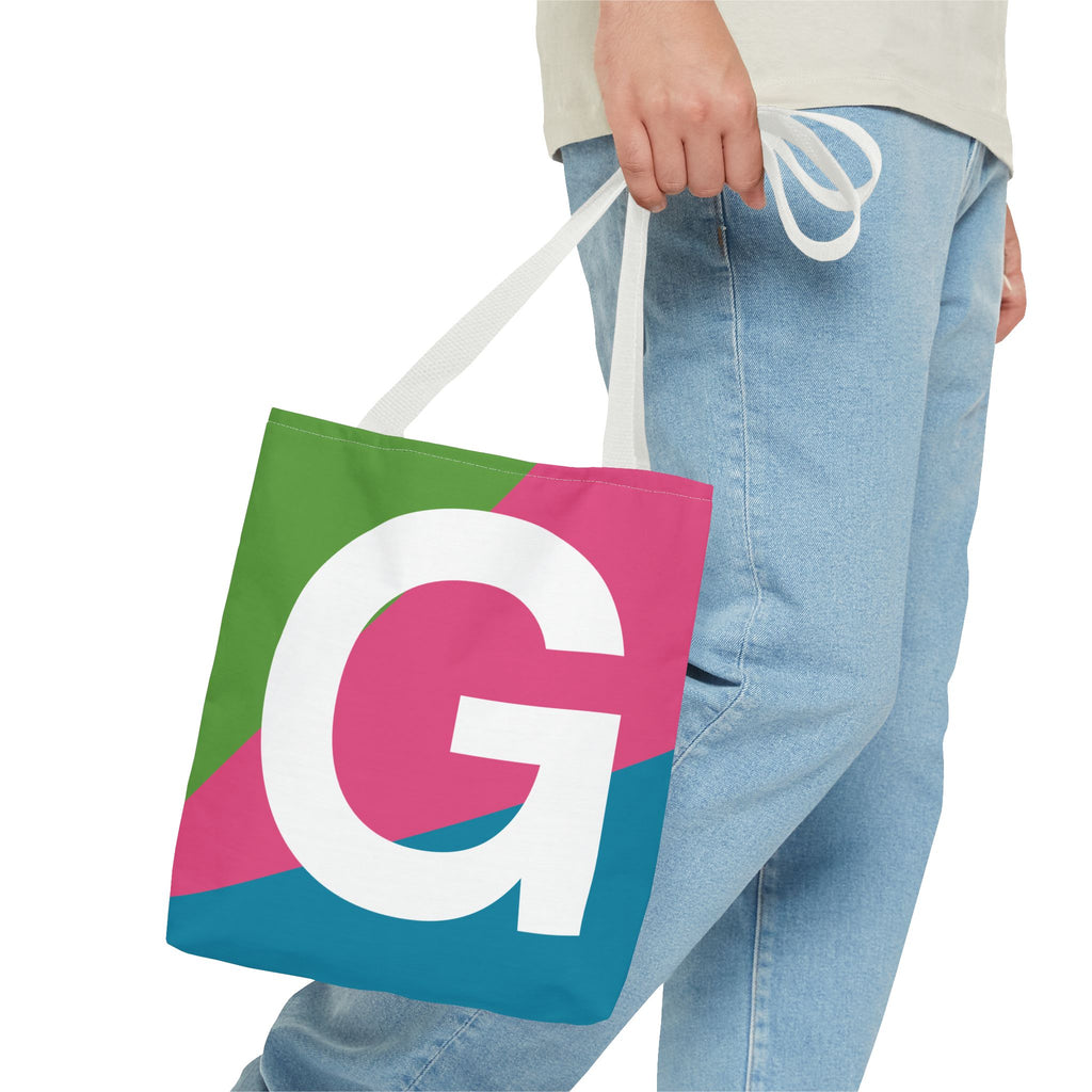 Monogram 'G' Colorblock Tote Bag — Personalized Initial G Shoulder Tote