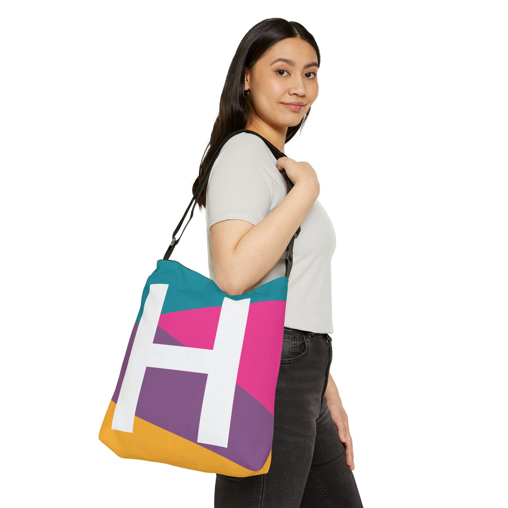 Initial Letter 'H' Colorblock Adjustable Tote Bag — Monogram Alphabet Shoulder Bag