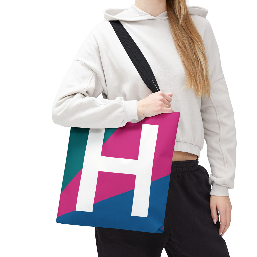 Monogram 'H' Colorblock Tote Bag — Personalized Initial H Shoulder Tote