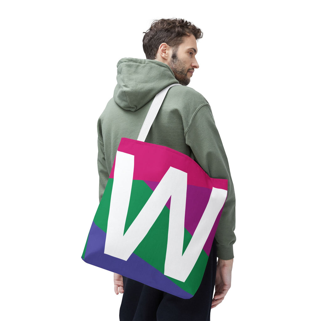 Monogram 'W' Colorblock Tote Bag — Personalized Initial W Shoulder Tote