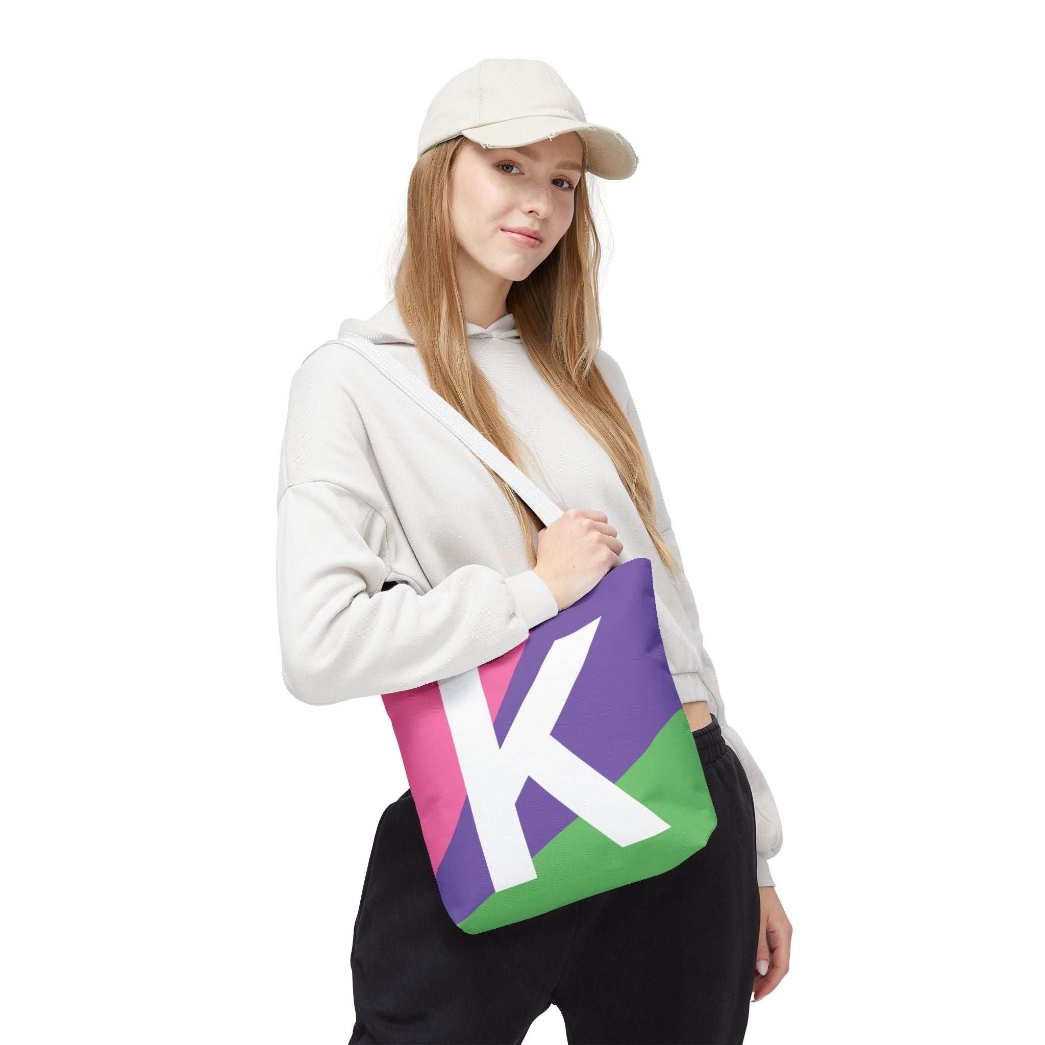 Monogram 'K' Colorblock Tote Bag — Personalized Initial K Shoulder Tote