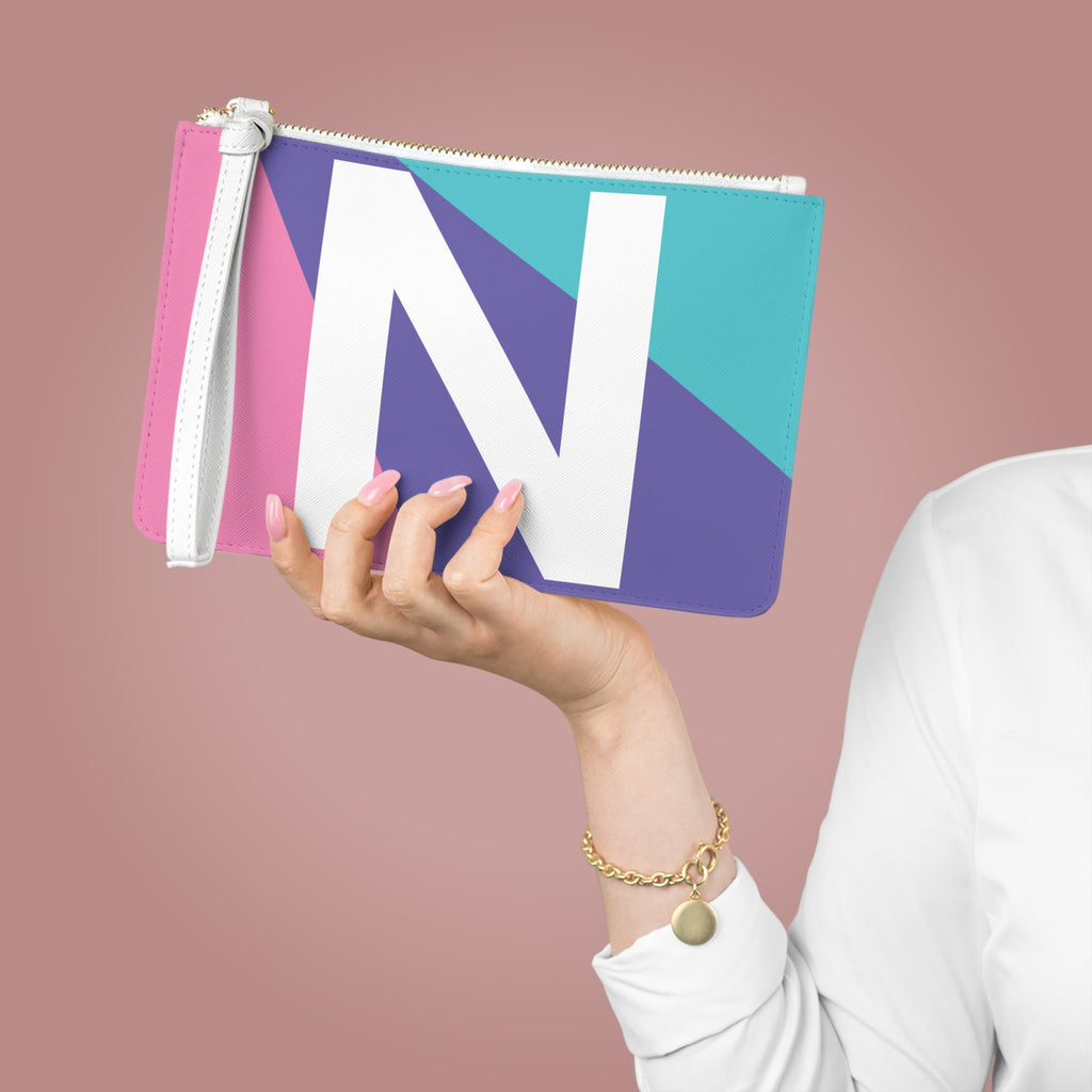 Monogram 'N' Colorblock Clutch Bag — Bold Geometric Wristlet for Everyday & Gifts
