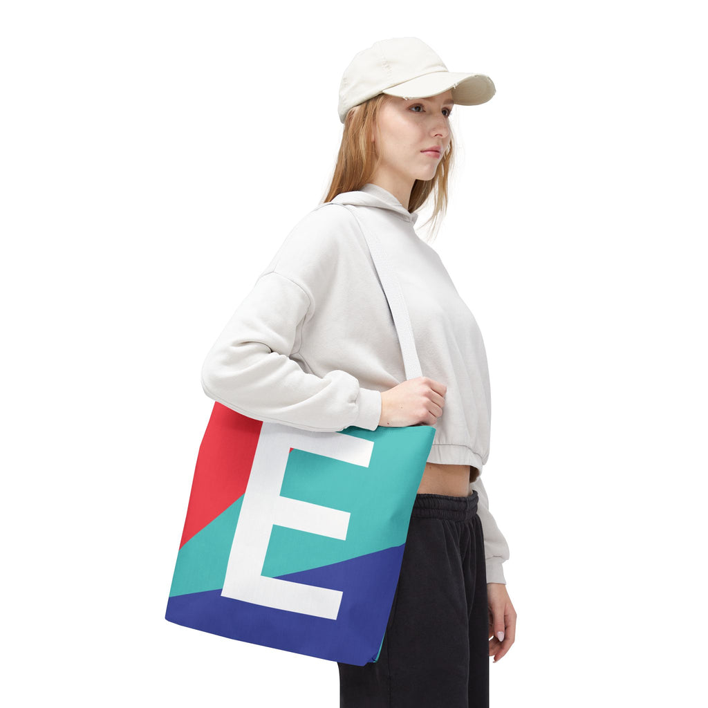 Monogram 'E' Colorblock Tote Bag — Personalized Initial E Shoulder Tote
