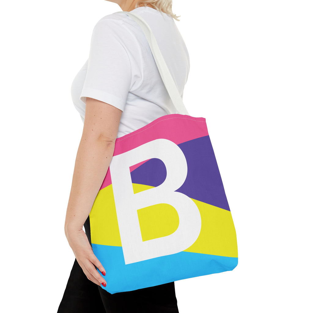Monogram 'B' Colorblock Tote Bag — Personalized Initial B Shoulder Tote