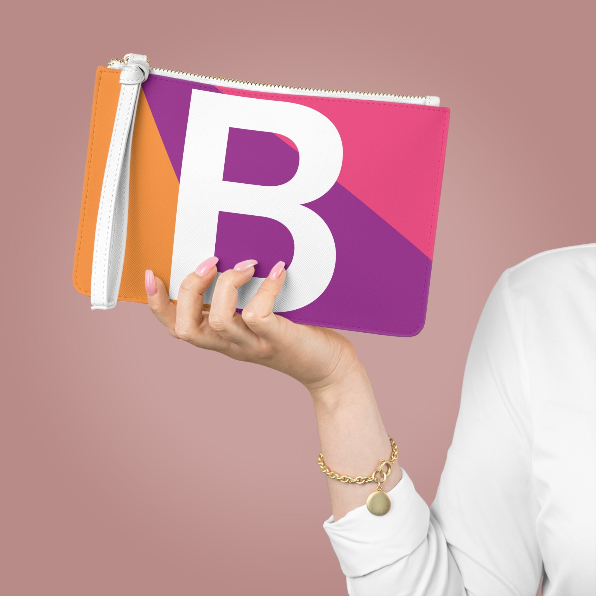 Monogram 'B' Colorblock Clutch Bag — Bold Geometric Wristlet for Everyday & Gifts