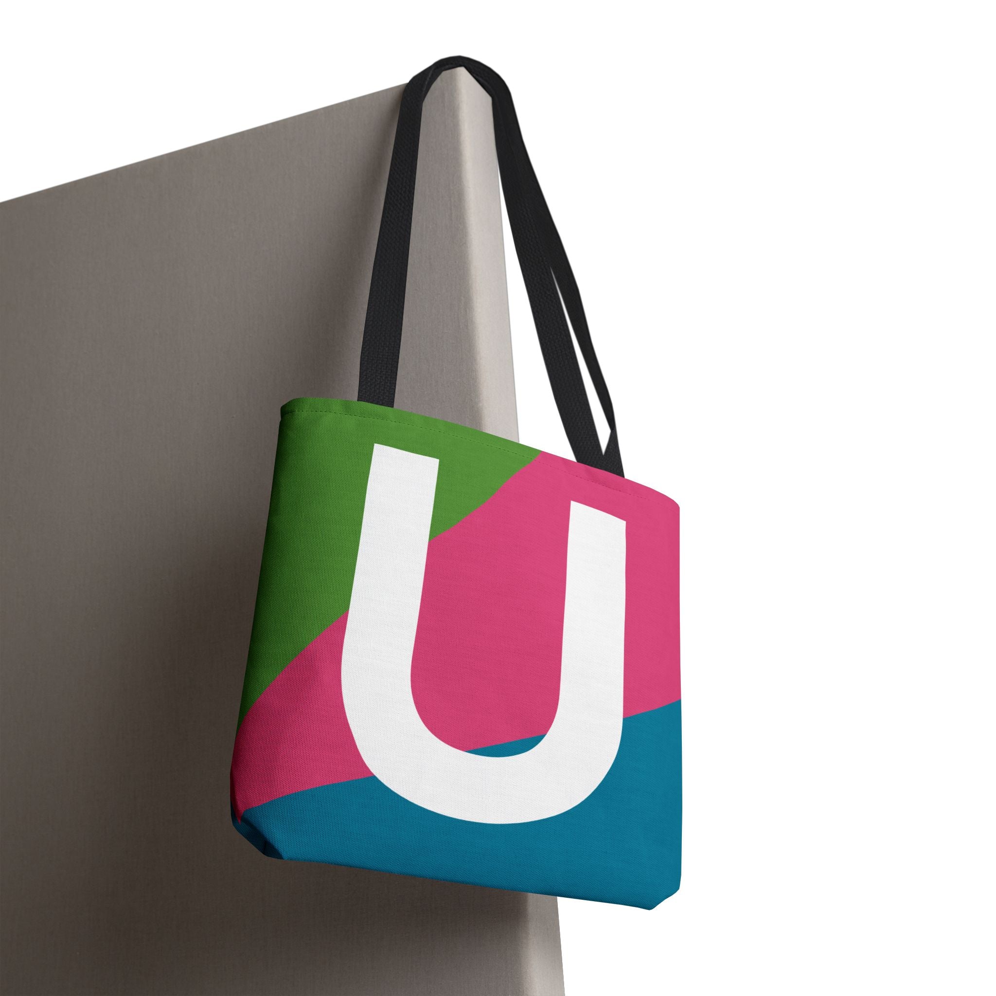 Monogram 'U' Colorblock Tote Bag — Personalized Initial U Shoulder Tote