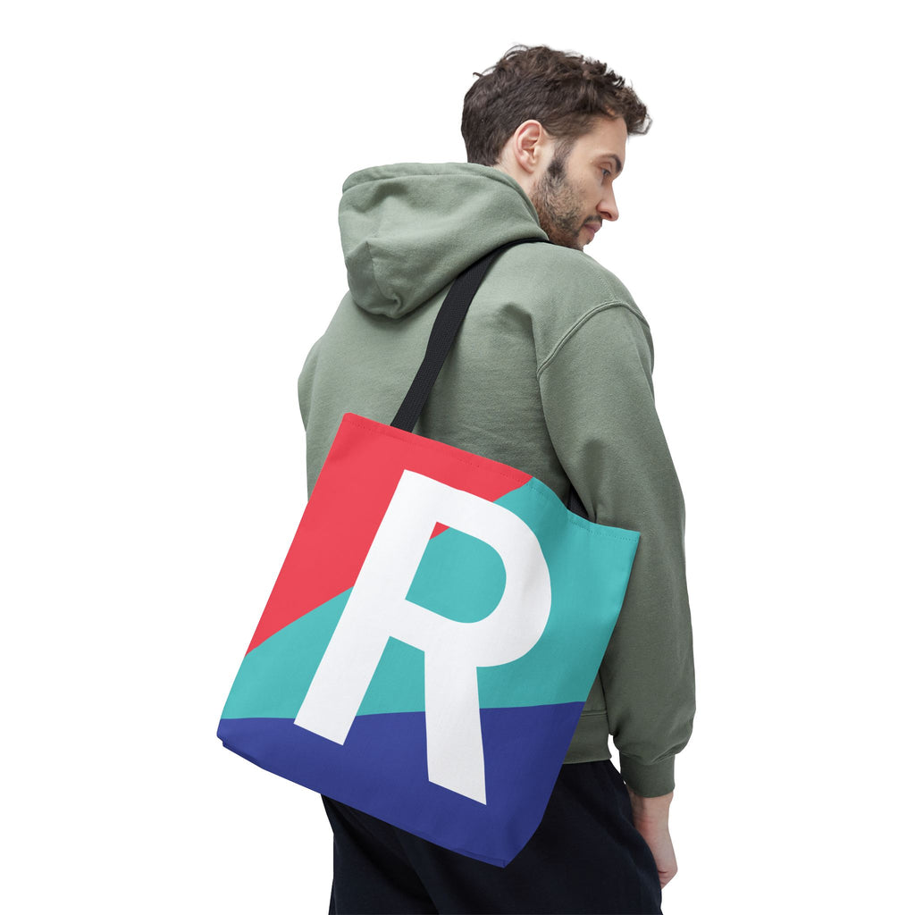 Monogram 'R' Colorblock Tote Bag — Personalized Initial R Shoulder Tote