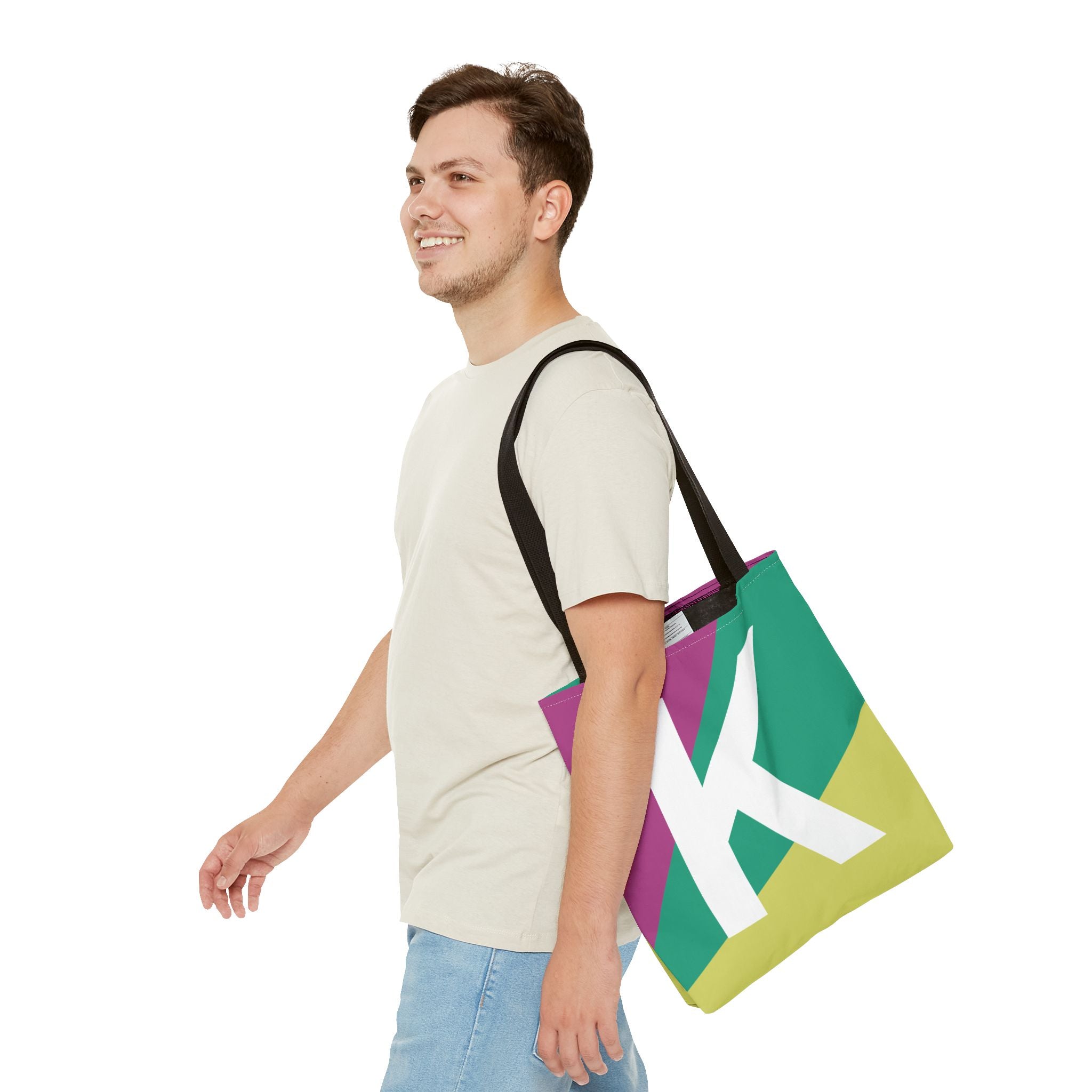 Monogram 'K' Colorblock Tote Bag — Personalized Initial K Shoulder Tote