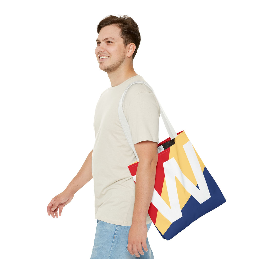 Monogram 'W' Colorblock Tote Bag — Personalized Initial W Shoulder Tote