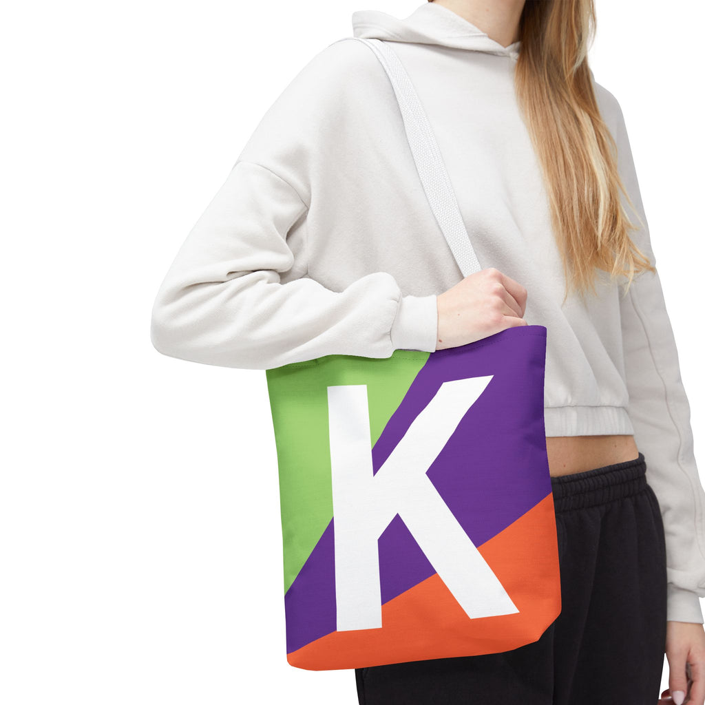 Monogram 'K' Colorblock Tote Bag — Personalized Initial K Shoulder Tote