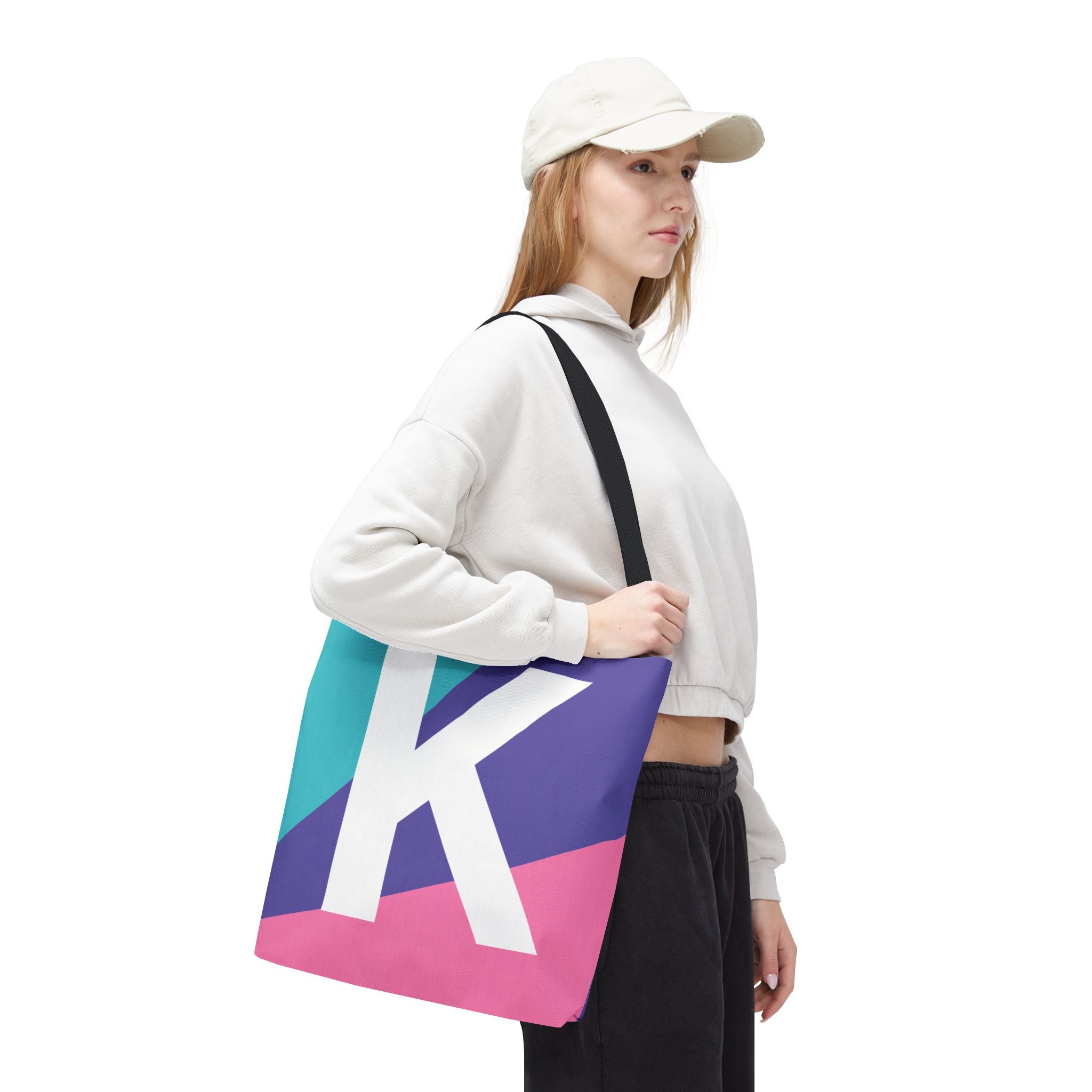 Monogram 'K' Colorblock Tote Bag — Personalized Initial K Shoulder Tote