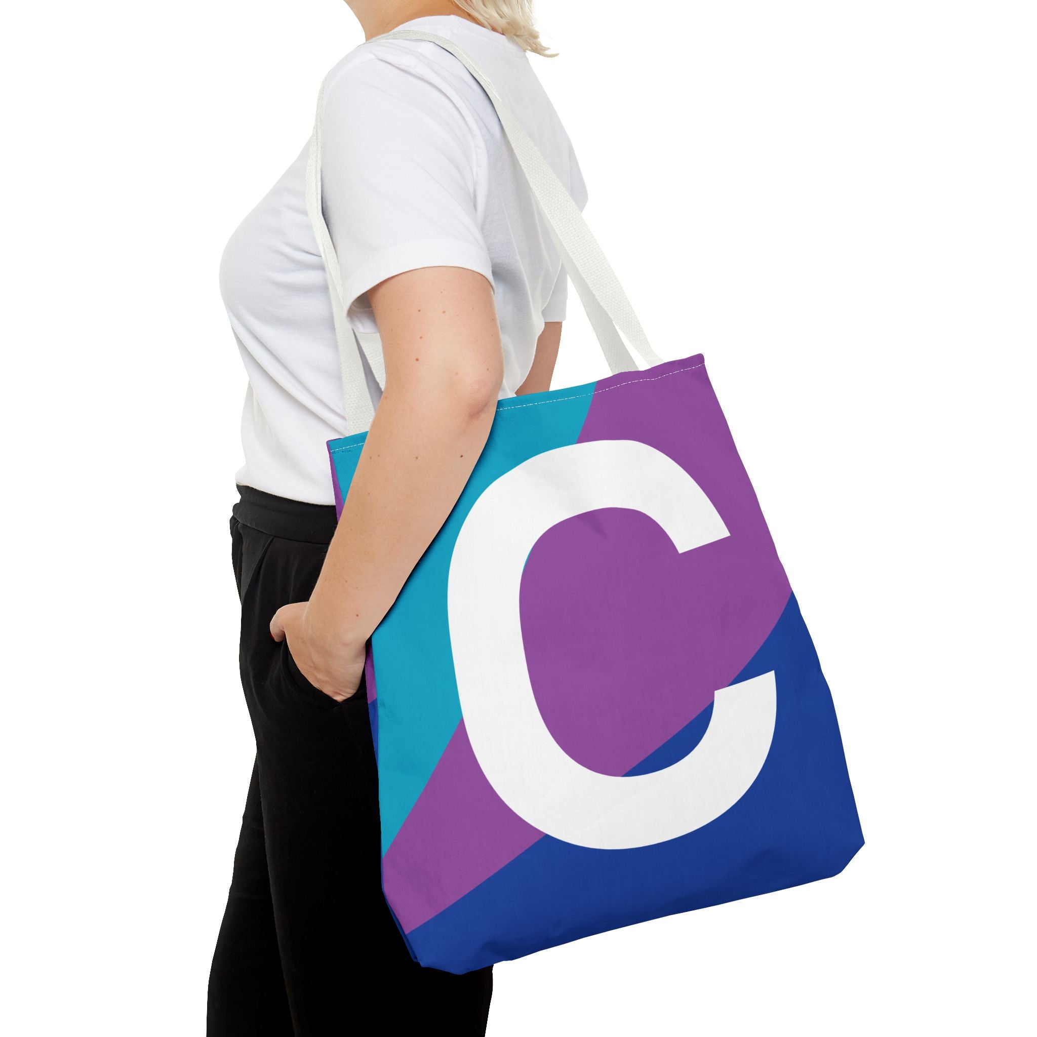 Monogram 'C' Colorblock Tote Bag — Personalized Initial C Shoulder Tote
