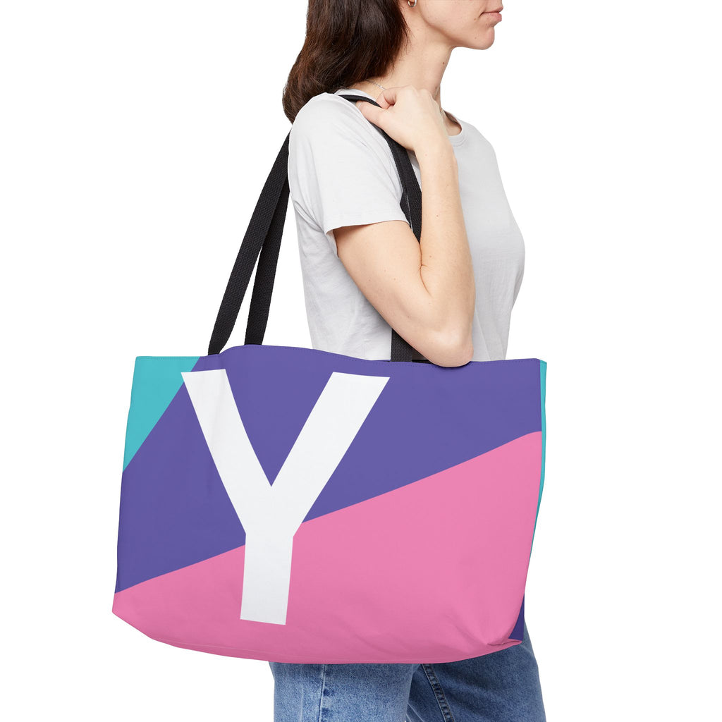 Personalized 'Y' Colorblock Tote Bag — Monogram Weekender Tote