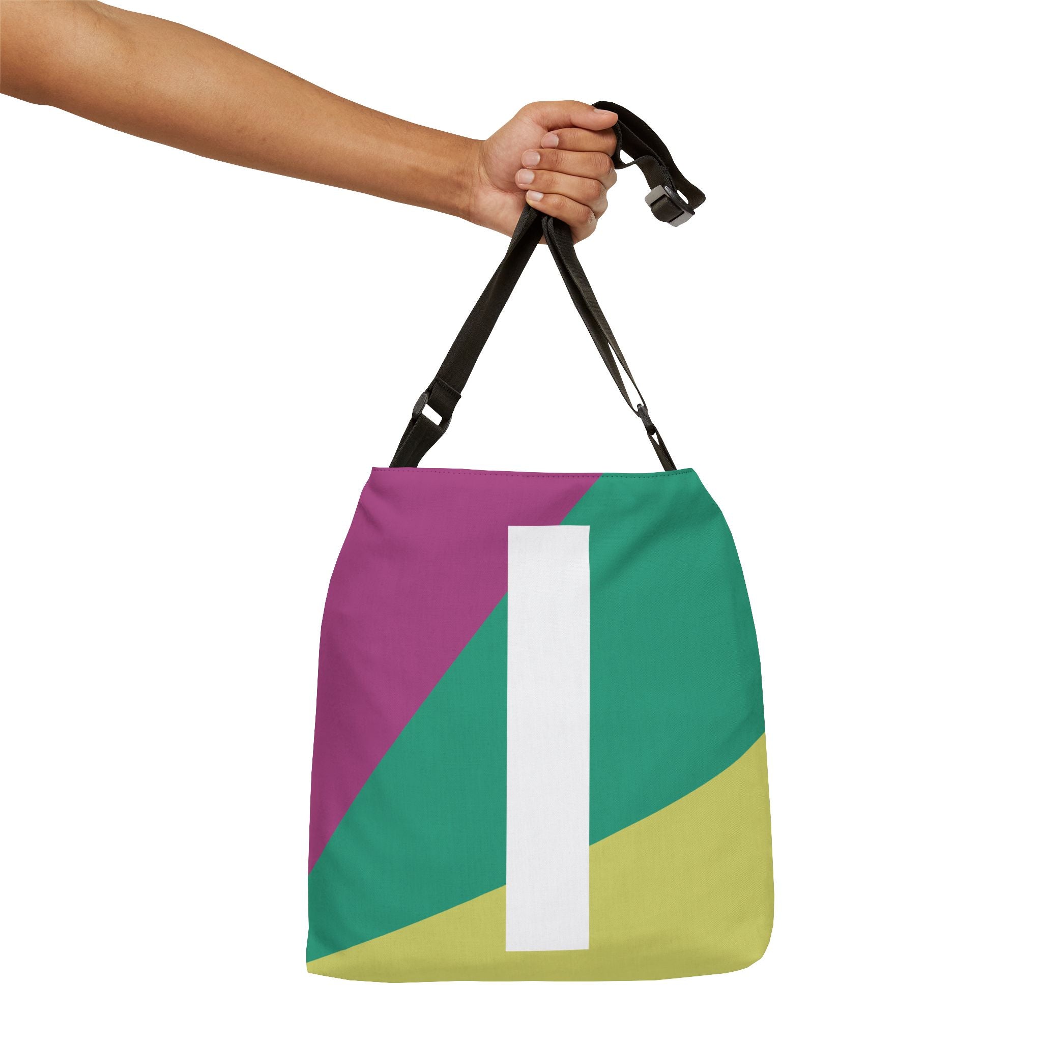 Initial Letter 'I' Colorblock Adjustable Tote Bag — Monogram Alphabet Shoulder Bag