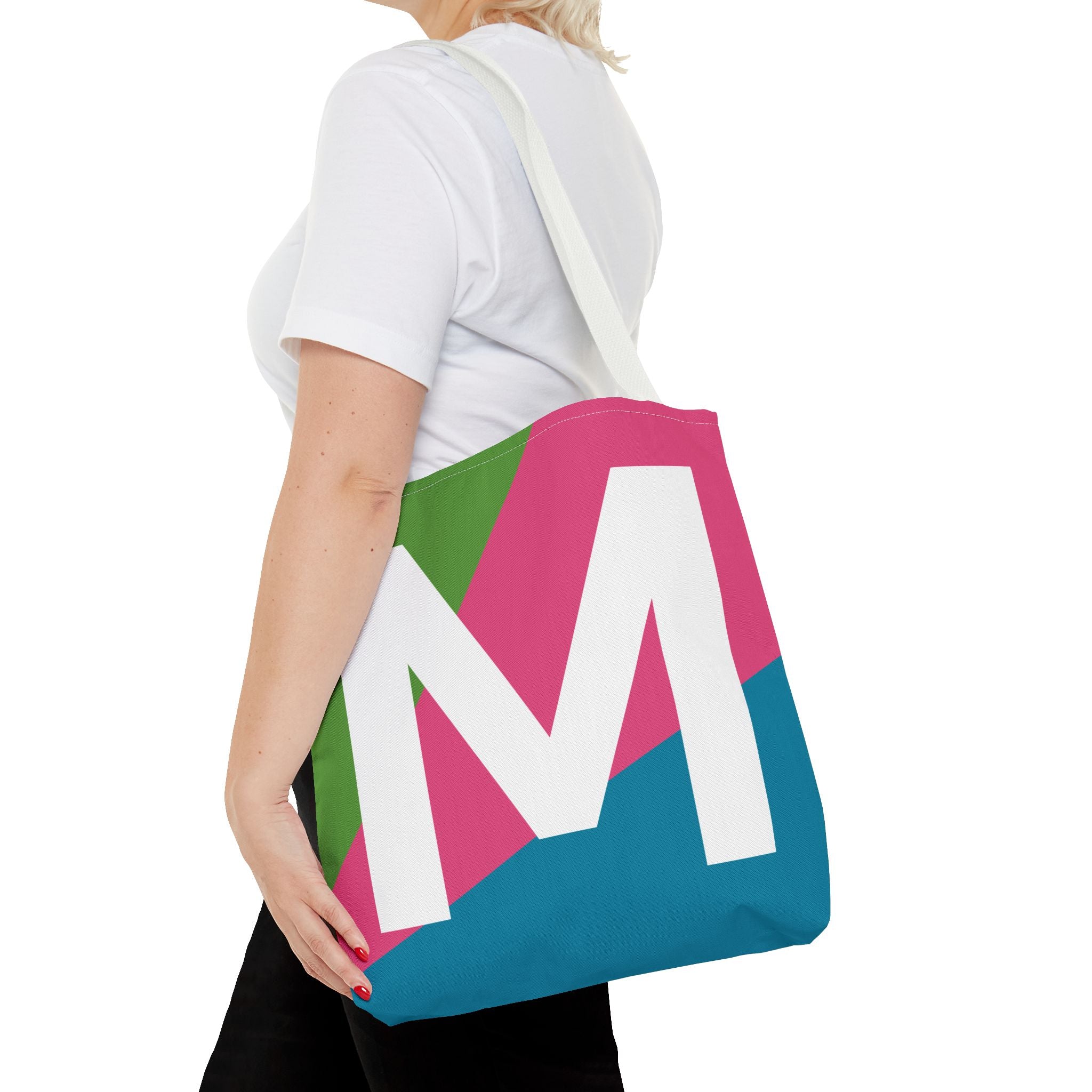 Monogram 'M' Colorblock Tote Bag — Personalized Initial M Shoulder Tote