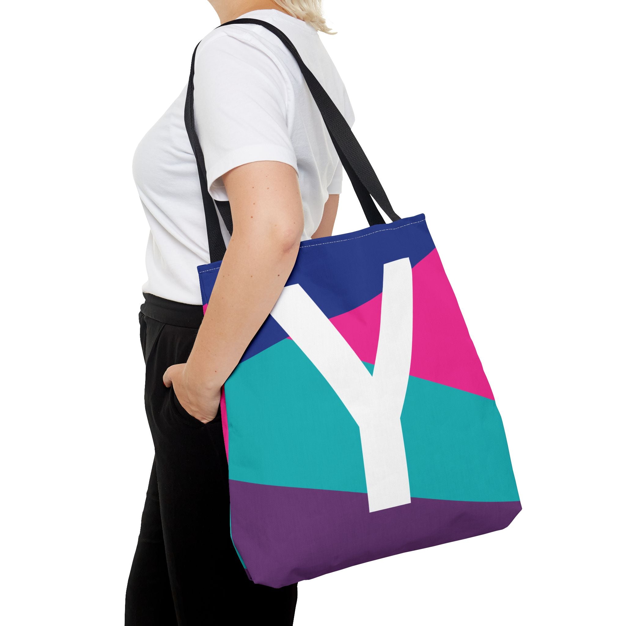 Monogram 'Y' Colorblock Tote Bag — Personalized Initial Y Shoulder Tote