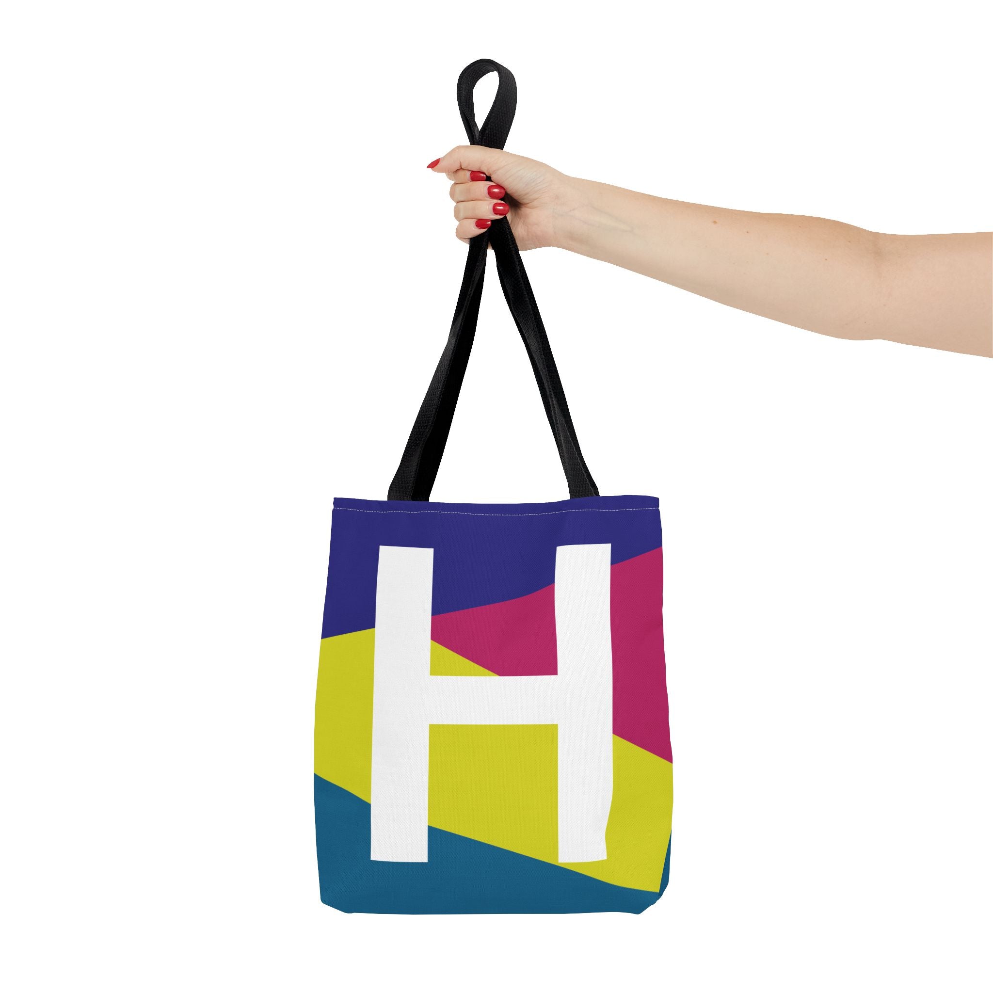 Monogram 'H' Colorblock Tote Bag — Personalized Initial H Shoulder Tote