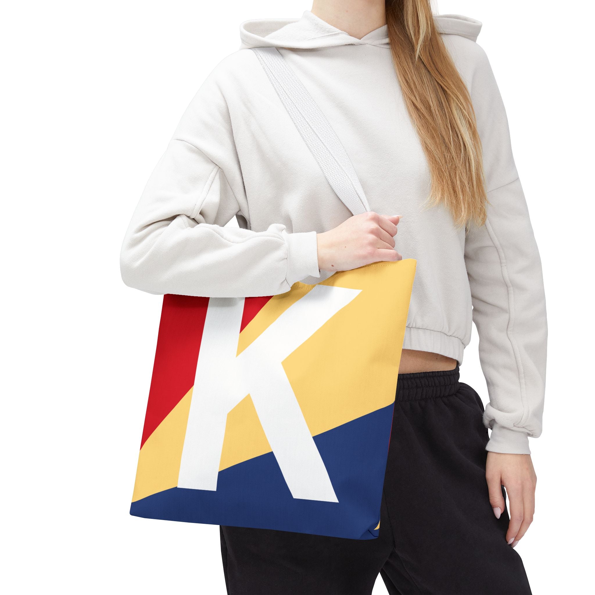 Monogram 'K' Colorblock Tote Bag — Personalized Initial K Shoulder Tote