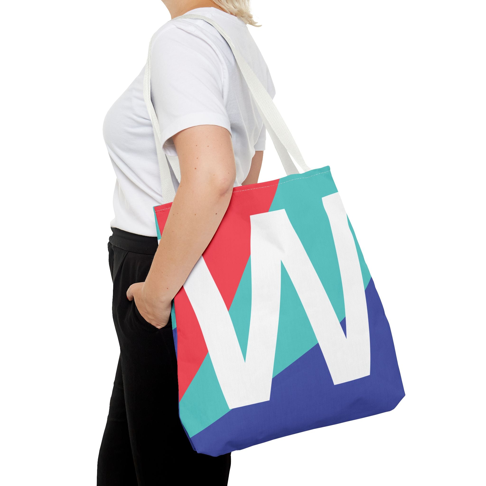Monogram 'W' Colorblock Tote Bag — Personalized Initial W Shoulder Tote