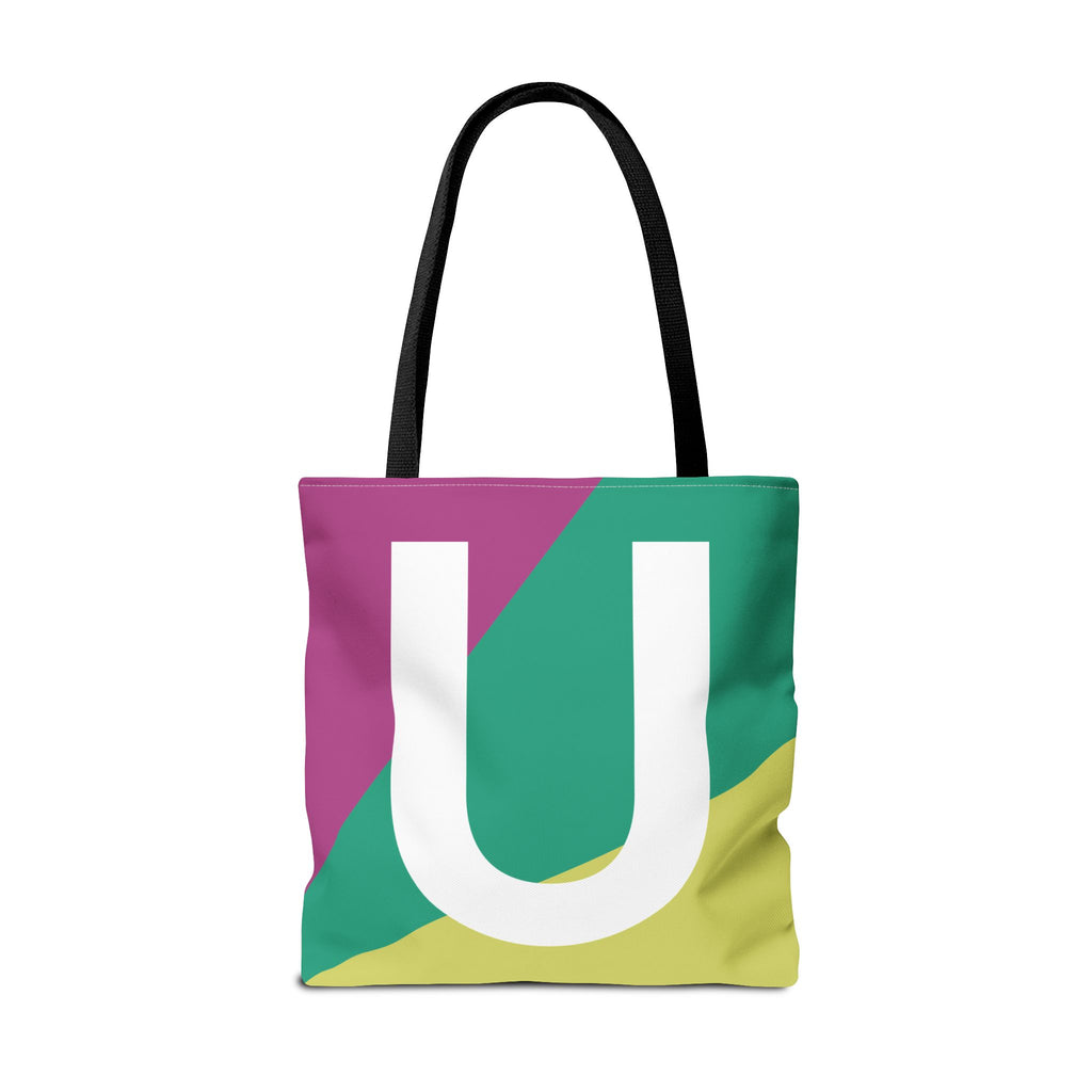 Monogram 'U' Colorblock Tote Bag — Personalized Initial U Shoulder Tote
