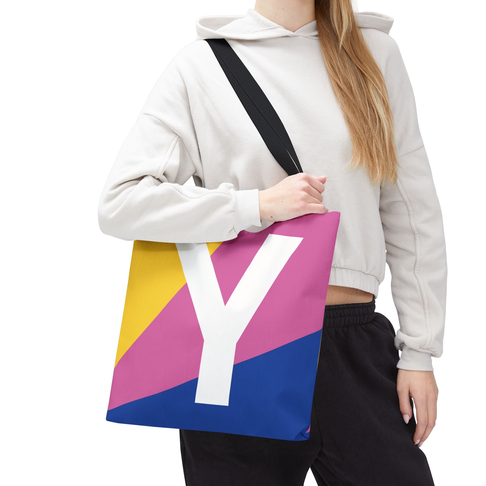 Monogram 'Y' Colorblock Tote Bag — Personalized Initial Y Shoulder Tote