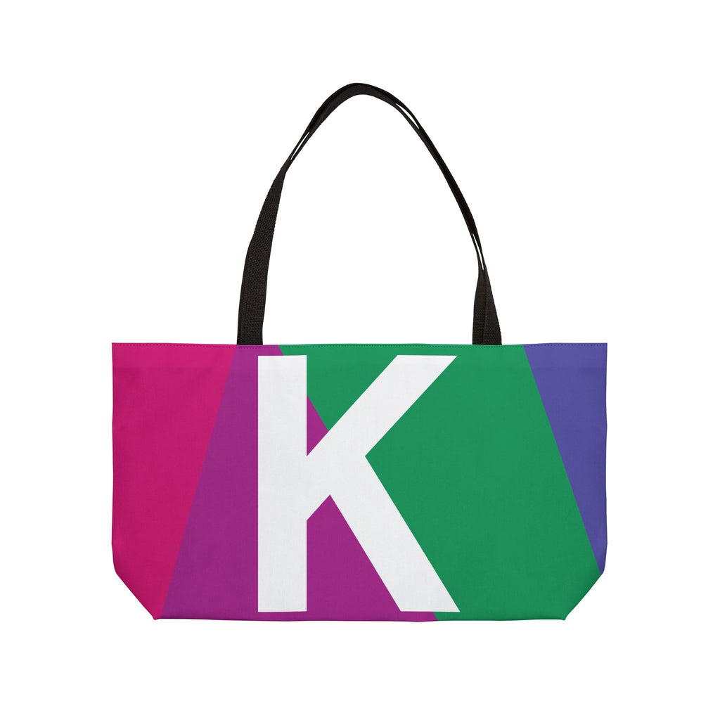 Personalized 'K' Colorblock Tote Bag — Monogram Weekender Tote