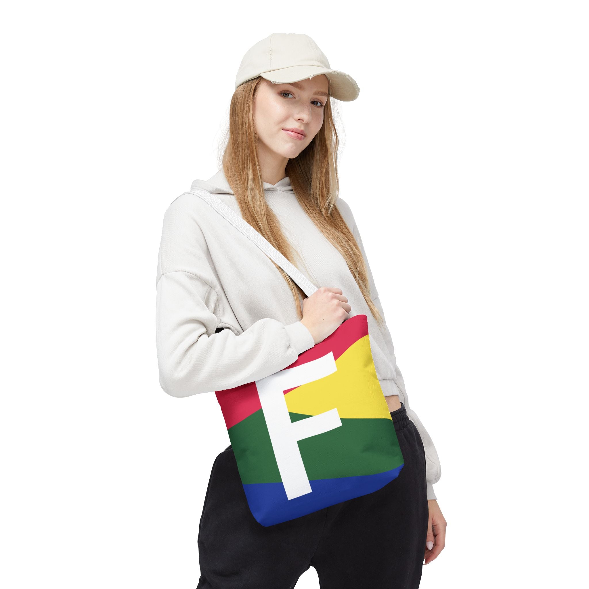 Monogram 'F' Colorblock Tote Bag — Personalized Initial F Shoulder Tote