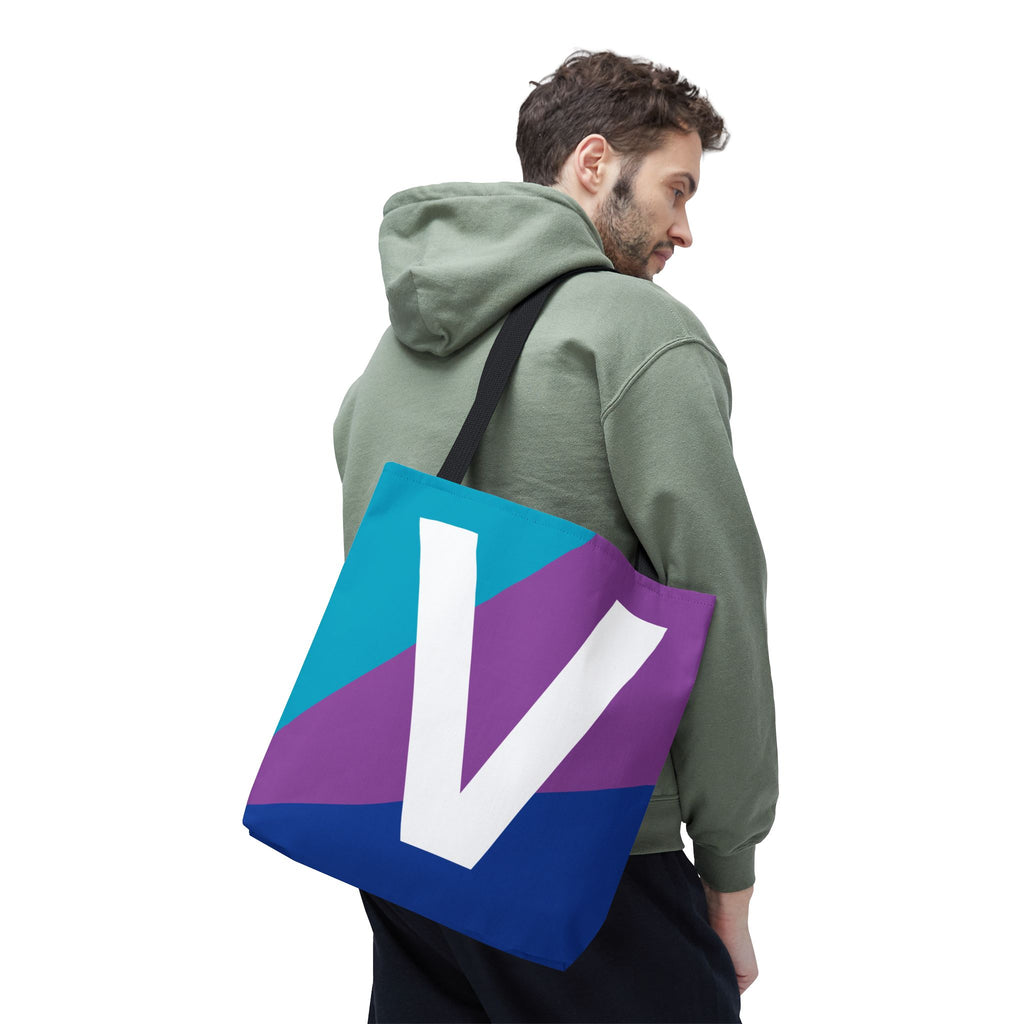 Monogram 'V' Colorblock Tote Bag — Personalized Initial V Shoulder Tote