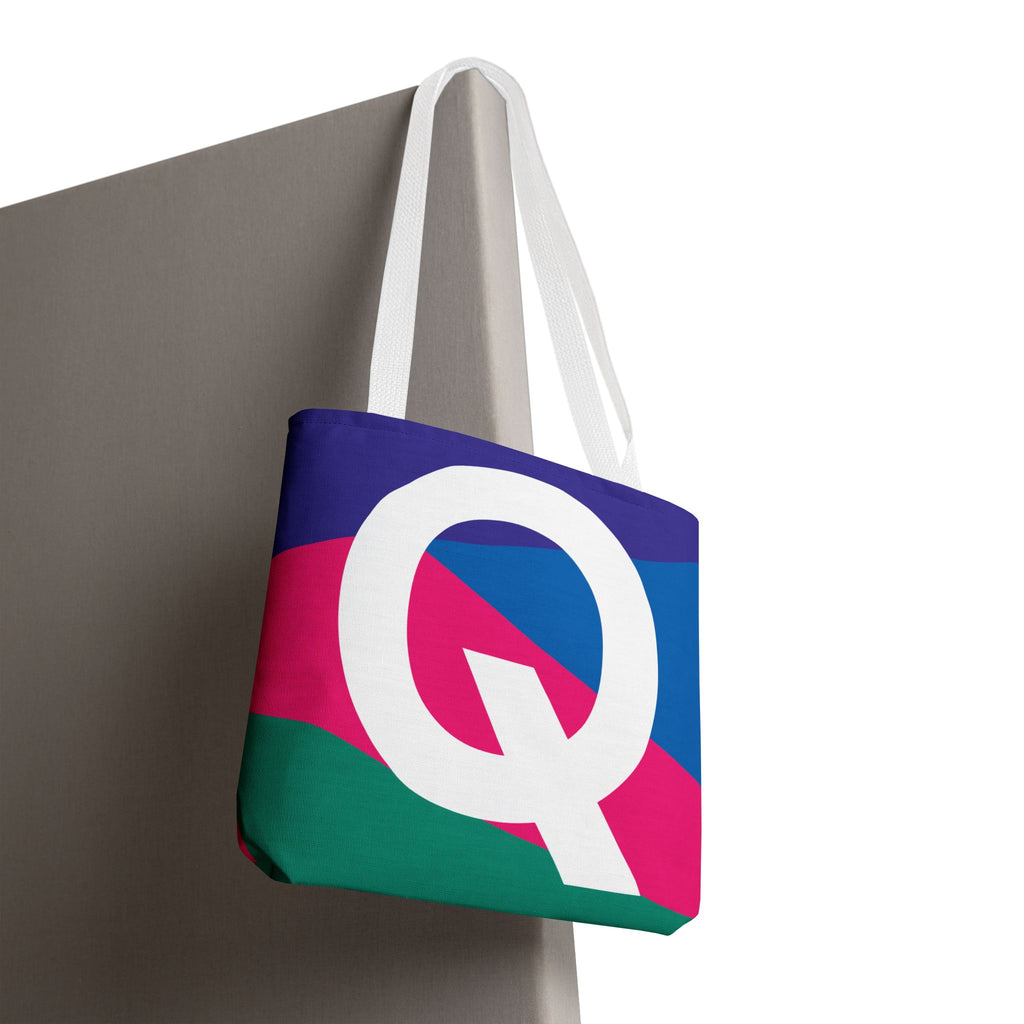 Monogram 'Q' Colorblock Tote Bag — Personalized Initial Q Shoulder Tote