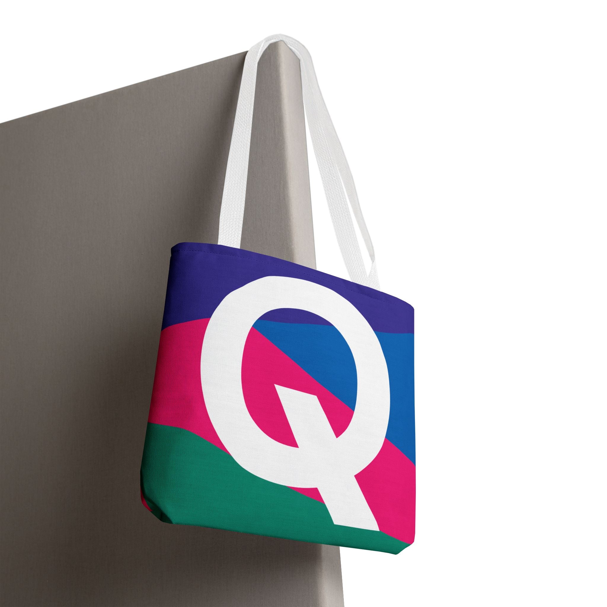 Monogram 'Q' Colorblock Tote Bag — Personalized Initial Q Shoulder Tote