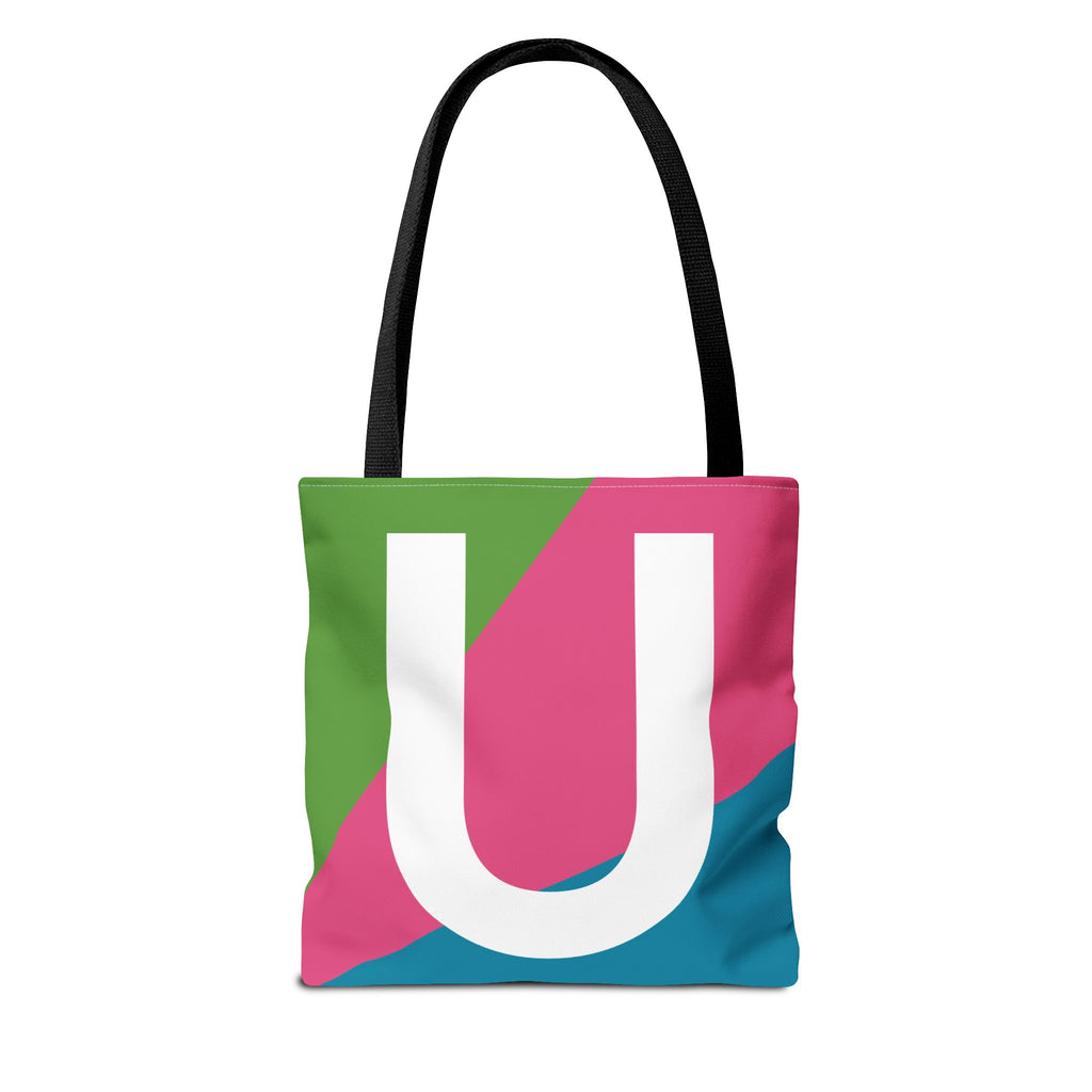 Monogram 'U' Colorblock Tote Bag — Personalized Initial U Shoulder Tote