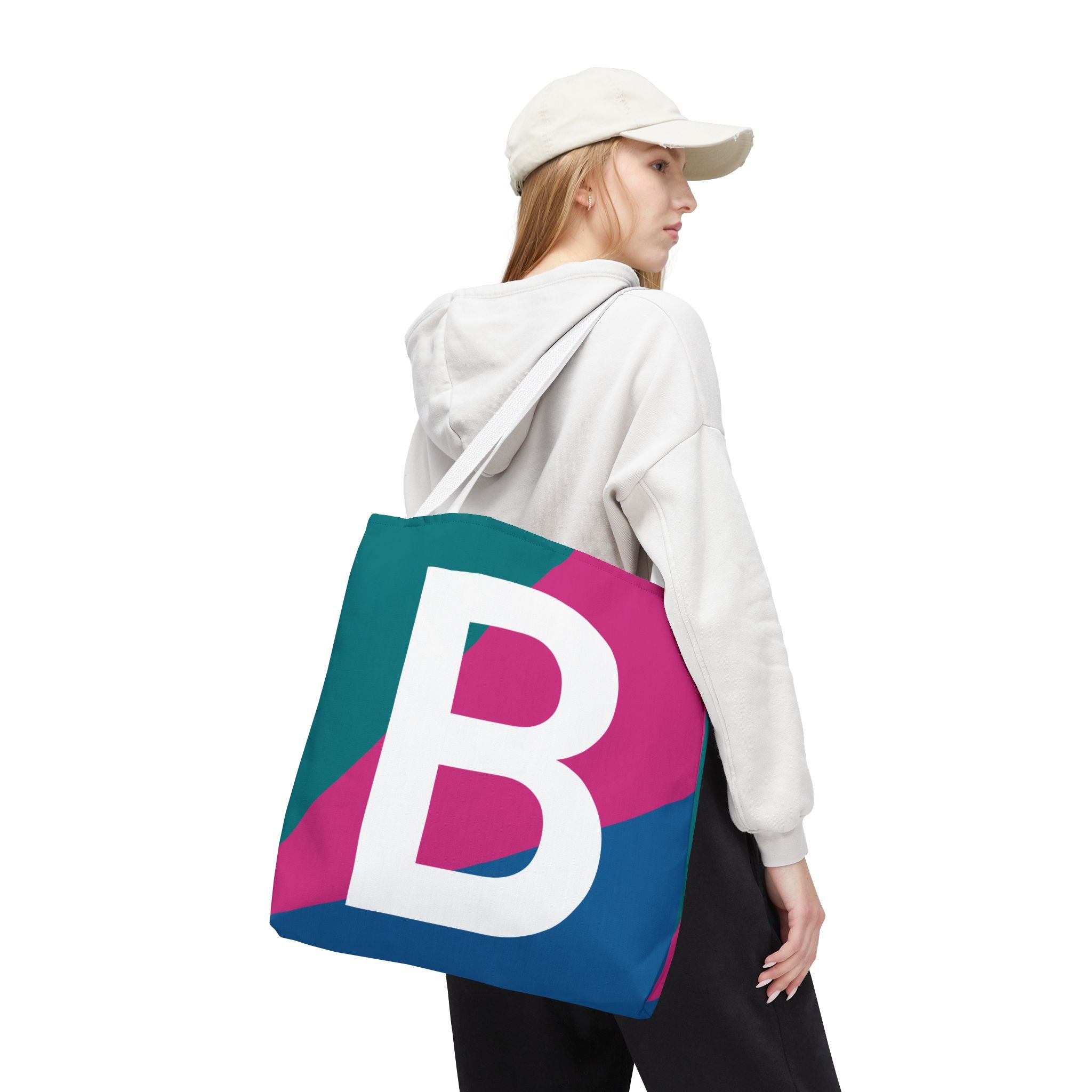Monogram 'B' Colorblock Tote Bag — Personalized Initial B Shoulder Tote