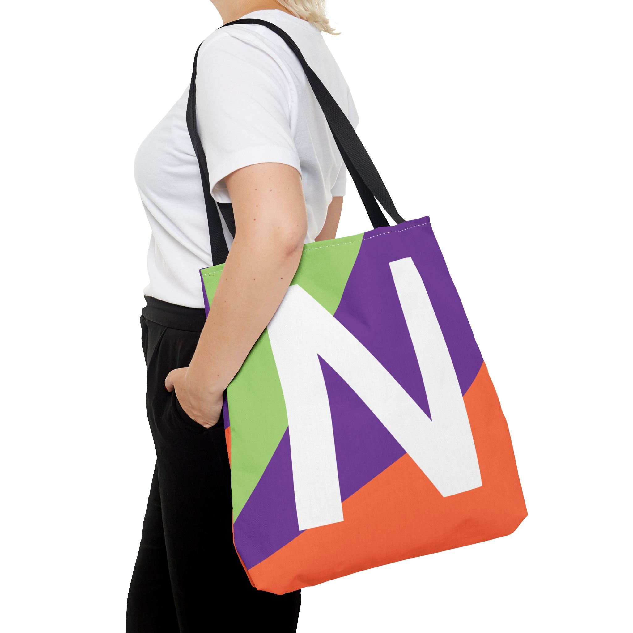 Monogram 'N' Colorblock Tote Bag — Personalized Initial N Shoulder Tote