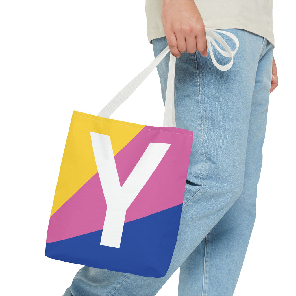 Monogram 'Y' Colorblock Tote Bag — Personalized Initial Y Shoulder Tote
